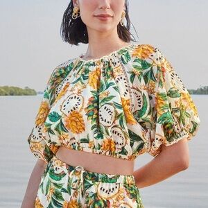 FARM RIO Biriba Off-White Cropped Blouse
